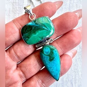 925 WOW WOW! Chysocolla Malachite Stunning Pendant Necklace